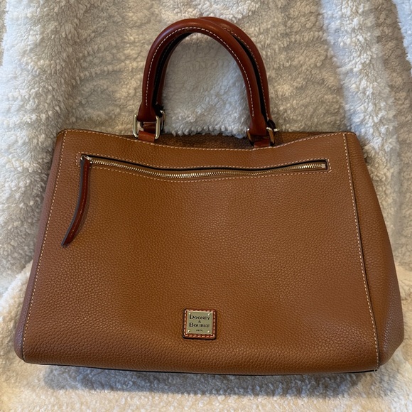 Dooney & Bourke Handbags - Dooney & Bourke Pebbled Leather Satchel Tote Brown Red Lining